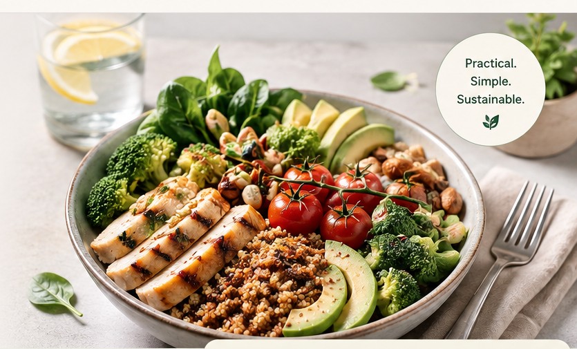 Balanced meal with vegetables and protein